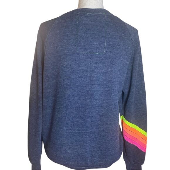 Aviator Nation Wm’s Sz XS Blue Neon Bolt Chevron Crew Neck Sweatshirt - Picture 6 of 7